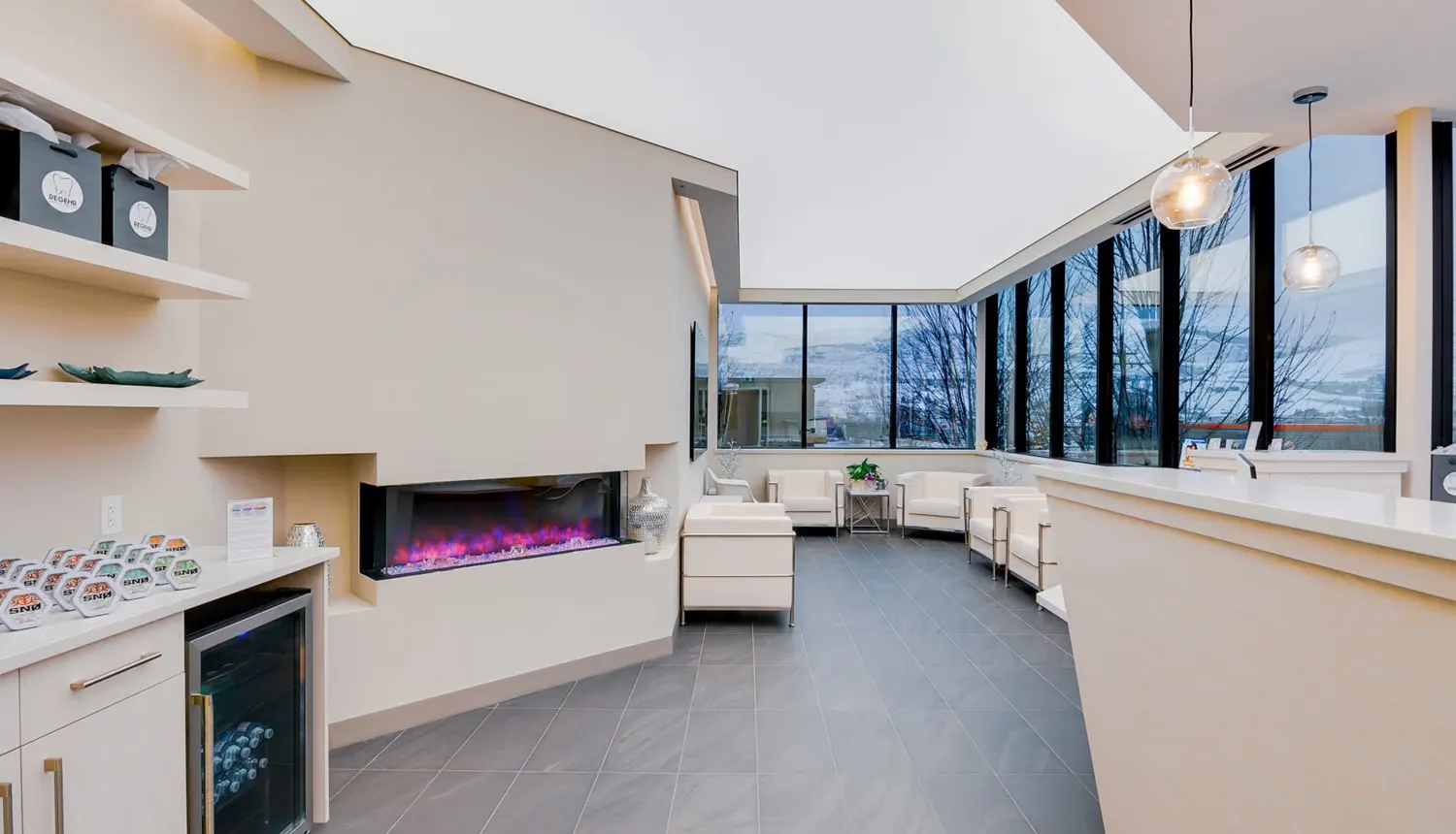 The clean, bright waiting room